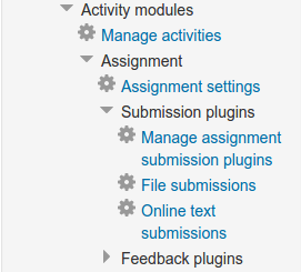 The structure of the Assignment plugin in the Settings navigation